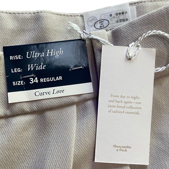 NWT Abercrombie A&F Sloane Tailored Wide Leg Pant Light Taupe 34 Curve Love - Picture 7 of 16